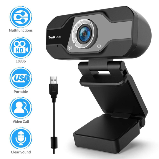 TedGem Webcam 1080P PC Webcam with Microphone Full HD Webcam USB Webcam Streaming Webcam for Video Calls and Recording Small/Flexible/Adjustable, Su