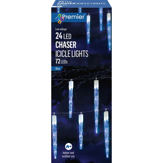 Premier Decorations 24 Chaser Icicles With 72 Blue LEDs