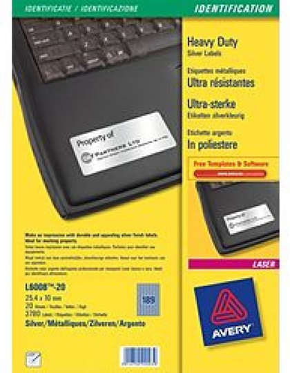 AVERY HDUTY LASER LBL SILVER 27X20SHTS