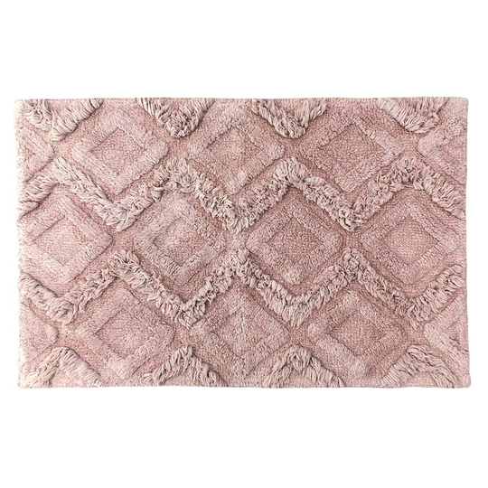 The Linen Yard Diamond Tufted Knitted Cotton Anti-slip Bath Mat Blush