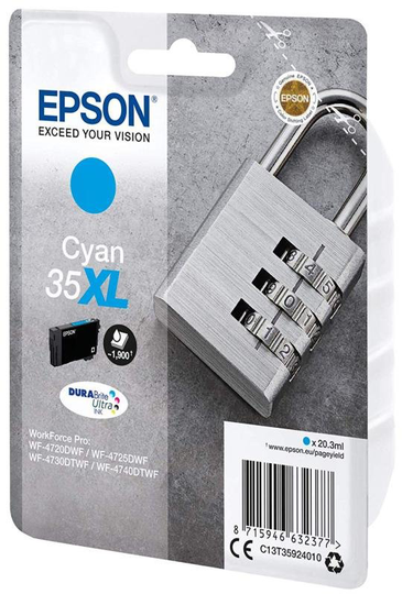 Epson Ink/35XL Padlock 20.3ml 1900 Page Yield, Cyan - C13T35924010