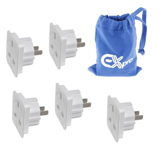 Ex-Pro 5pk Travel Adapter Converts UK Plugs to 2 pin Flat USA CA AU WHITE