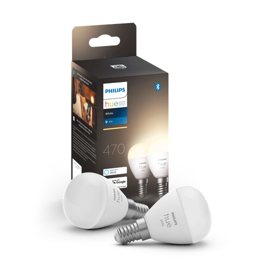 Philips Hue White Smart Luster Bulb Twin Pack LED E14 with Bluetooth - 470 Lumen