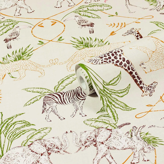 Furn. Serengeti Natural Beige Animal Printed Wallpaper