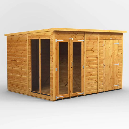 10X8 Power Pent Summerhouse Combi Including 4Ft Side Store