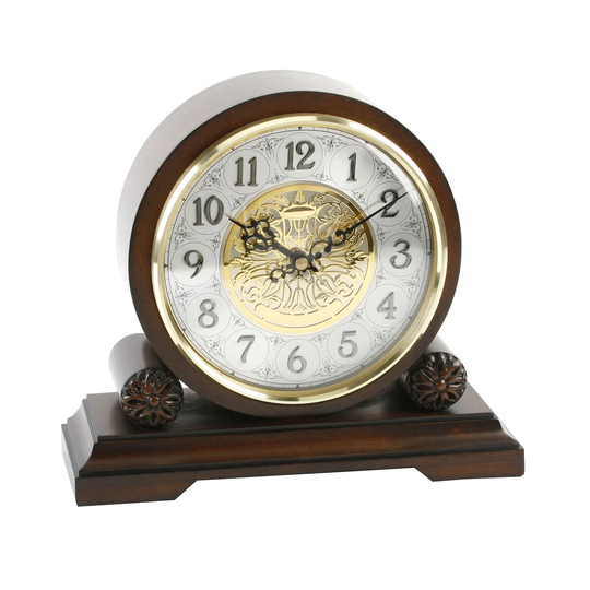 Analog Walnut Solid Wood Quartz Tabletop Clock in Brown