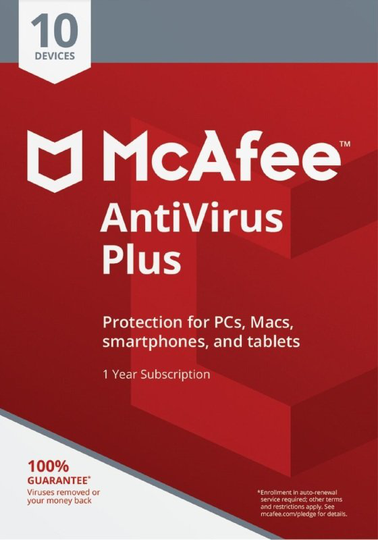McAfee Antivirus Plus 10 Devices 1 Year Subscription - Electronic Software Download