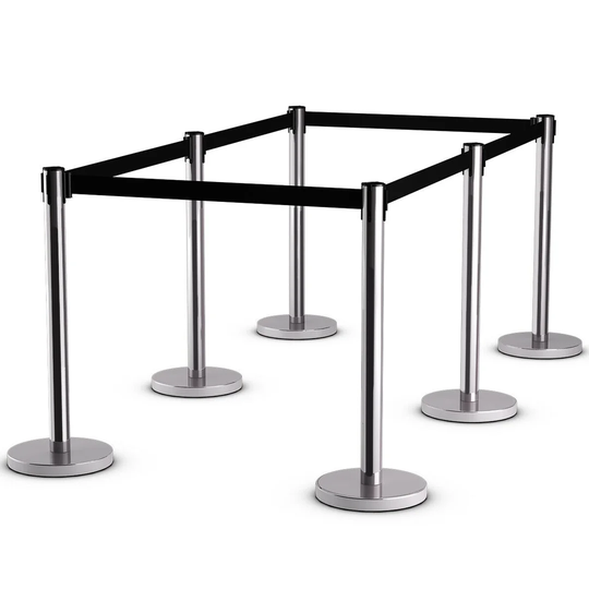 6Pcs Stanchion Posts Queue Pole Retractable Belt Steel Crowd Control Barrier