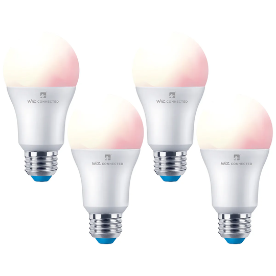 4lite WiZ Connected LED Smart A60 Bulb Wifi & Bluetooth ES (E27) Colour Changing, Tuneable White & Dimmable - 4 Pack