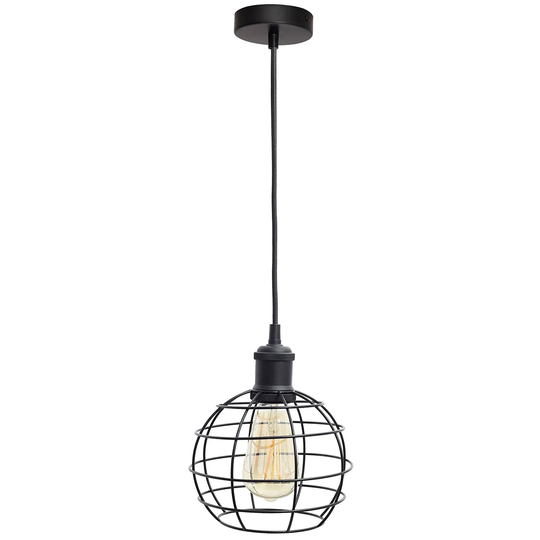4lite WiZ Black Pendant with Bird Cage Shade & Smart ST64 E27 Vintage Amber Lamp