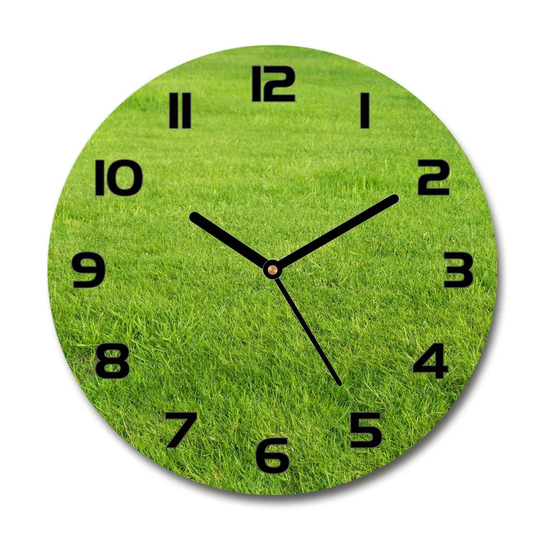 Glass Wall Clock 30Cm Round Decoration Picture Wall Art Modern Decoration Kitchen Living Room Silent - Green Grass,141153462