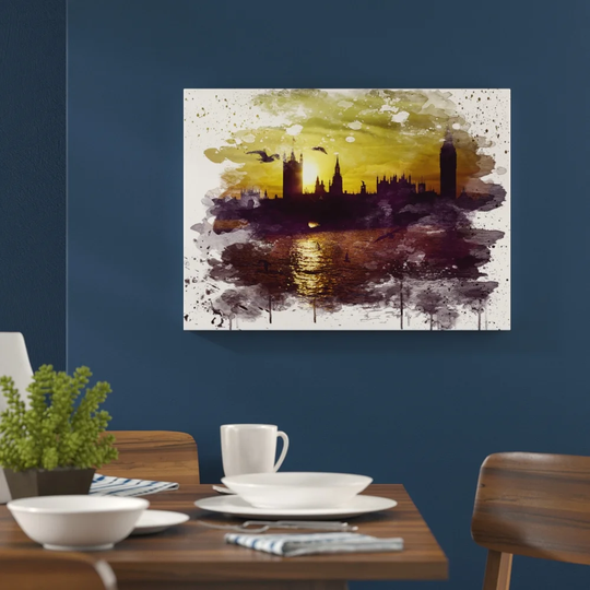 'London Skyline City Sunset Big Ben' Graphic Art Print Poster