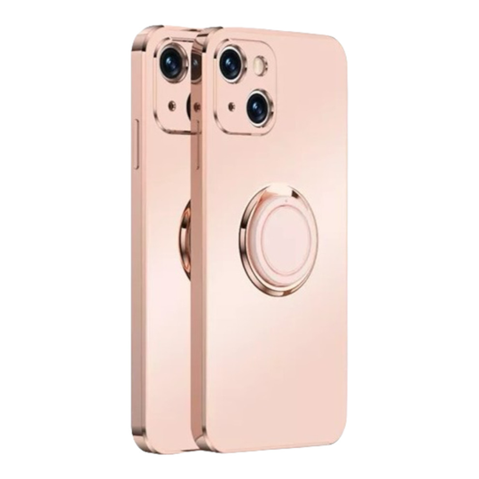 Compatible With iPhone 13 in Pink Luxury Plating Magnetic Car Ring Phone Case