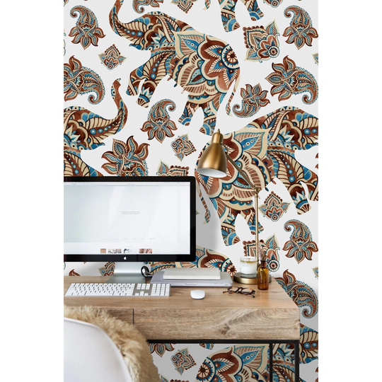 Asean Ethnic Elephantpaisley Brown Wallpaper
