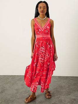 Monsoon Scarf Print Fit And Flare Midi Dress