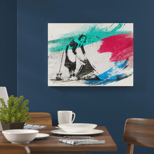 'Banksy Maid Sweeping Graffiti' Graphic Art Print Poster