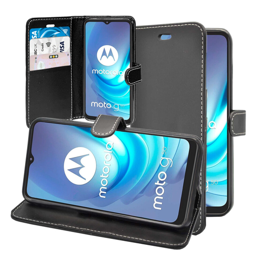 (Black) Case For Motorola G50 Wallet Flip PU Leather Stand Card Slot Pouch Cover