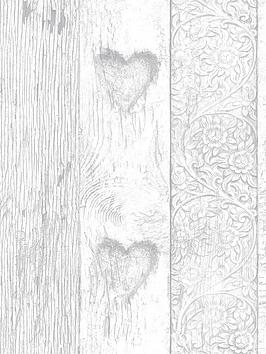 Fresco Plank Love Heart Wallpaper