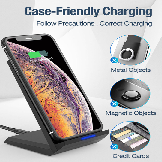 15W Wireless Charger, PowerWave Stand, Qi-Certified for iPhone -Black