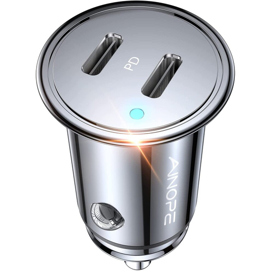AINOPE USB C Car Charger, 40W Smallest iPhone 13 Car Charger, All Metal USB C Car Charger Fast Charging PD 3.0 Dual Port
