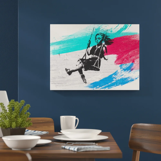 'Banksy Girl on Swing Graffiti' Graphic Art Print Poster