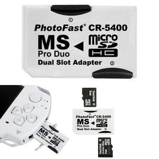 Pro Duo Memory Adapter Dual 2 slot Micro SD TF Converter for PSP