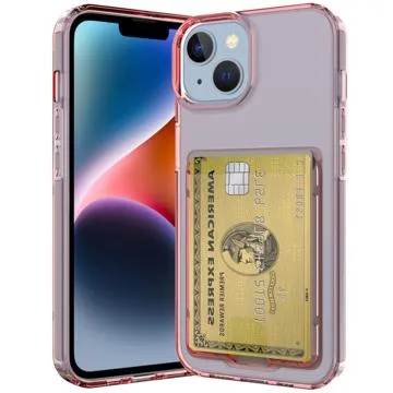 iPhone 14 Plus TPU Case with Card Holder - Pink / Transparent