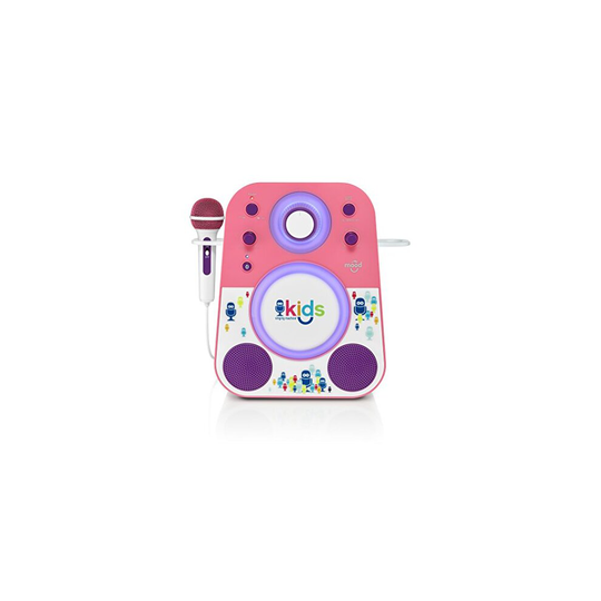 Singing Machine Kids Mood LED Glowing Bluetooth Sing-Along Speaker with Wired Youth Microphone Doubles as a Night Light Pink/Purple (SMK250PP)