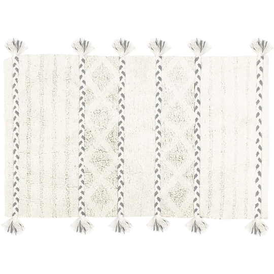 The Linen Yard Tassel Diamond Cotton Woven Anti-slip Bath Mat Charcoal/Ivory