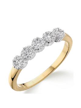 Love DIAMOND 9ct Gold 20 Point Diamond 5 Stone Eternity Ring, Gold, Size K, Women