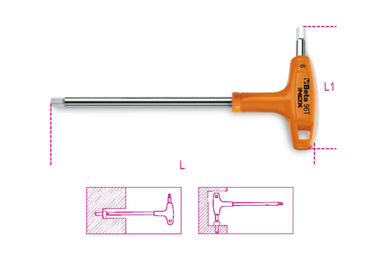Beta Tools 96TINOX Stainless Steel Offset Hex Key Wrench w Handle 4mm 000961938