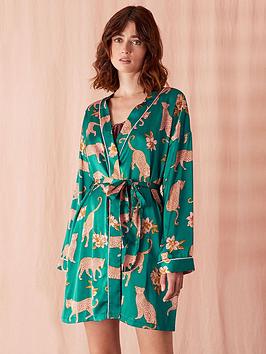 Accessorize Leopard Printed Robe - Teal