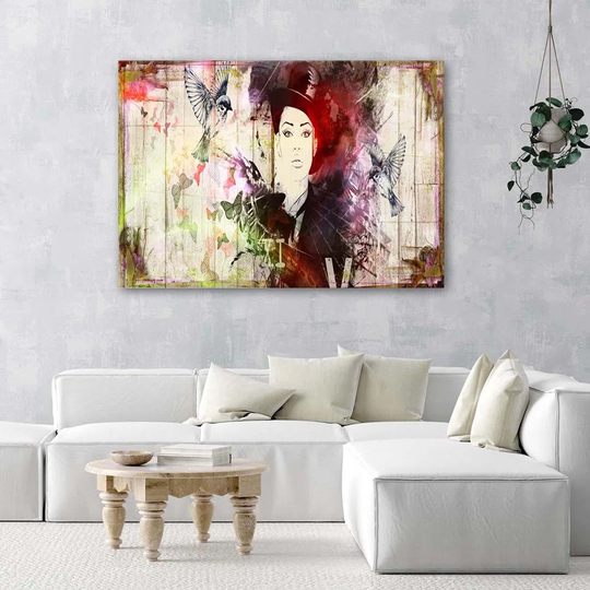 Canvas Print Abstract Woman Hat Birds