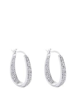 The Love Silver Collection Sterling Silver Double Crystal Set Oval Creole Earrings, One Colour, Women