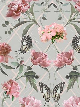 Sublime Botanical Trellis Grey / Pink Wallpaper