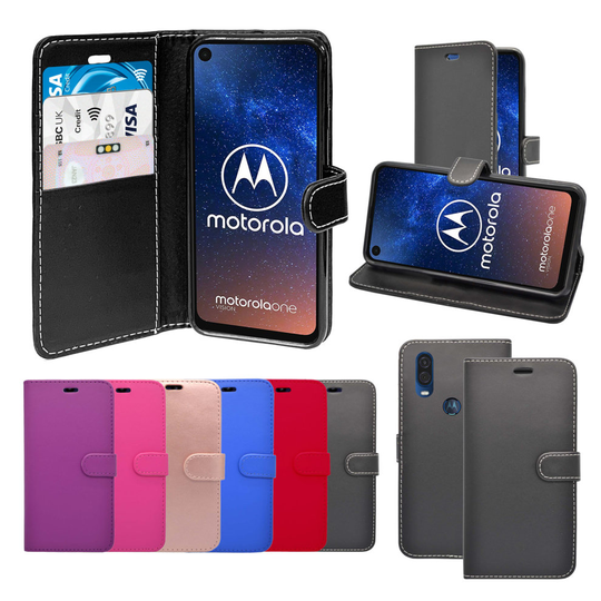 Case For Motorola One Vision Pink Wallet Flip PU Leather Pouch Cover