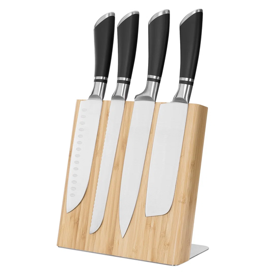 Wooden Magnetic Knife Holder - Universal Wood Magnetic Block & Organiser For Knives, Scissors, Kitchen Cutlery - Bamboo, 23 X 22.5 Cm