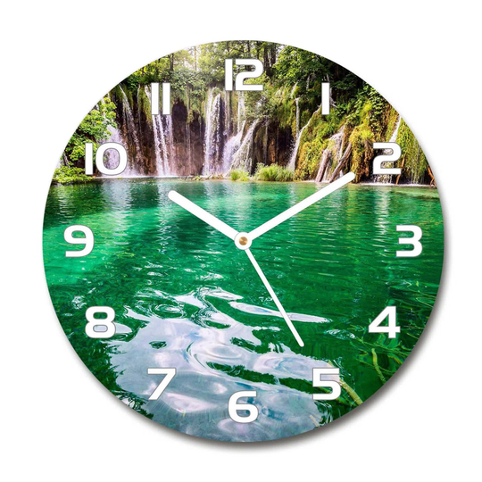 Glass Wall Clock 30Cm Round Decoration Picture Wall Art Modern Decoration Kitchen Living Room Silent - Plitvice Lake,83128904
