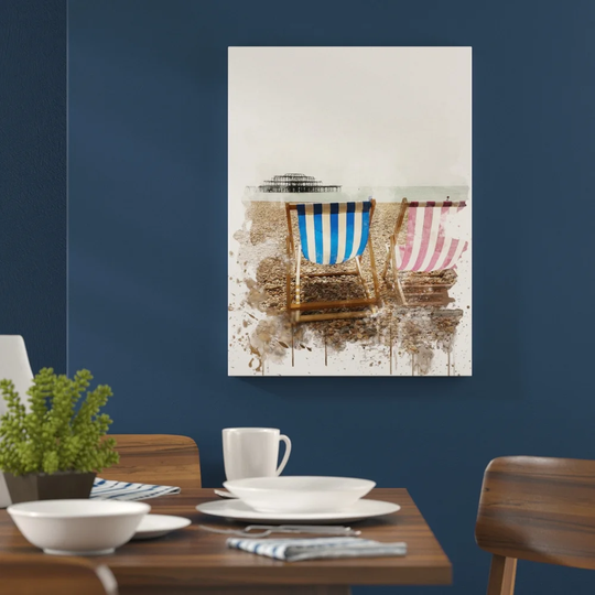 'Deckchairs Brighton Beach West Pier' Graphic Art Print Poster