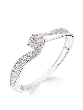 Love DIAMOND 9ct White Gold 15 Point Diamond Cluster Tapered Shoulder Ring, White Gold, Size K, Women