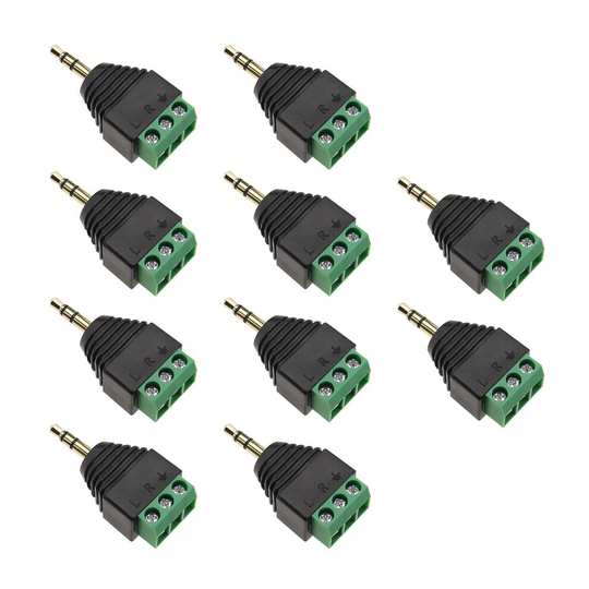 10PCS 3.5mm Stereo Male to AV 3-Screw Terminal Block Female Solderless Adapters