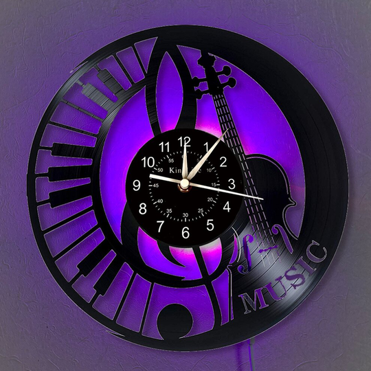 (WITH LED) Guitar Clock 12-Inch Vinyl Record Wall Clock | Home Decor Unique Gifts For Music Lovers| Hanging Night Lamp Luminous Wall Clock.