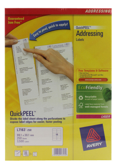 AVERY ADD LBL WHT L7163-250 FPC