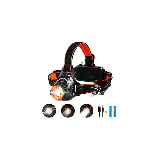 Head Torch Rechargeable,LED Zoomable Headlamp Super Brightness 2000 Lumens, 4400mAh Battery, Adjustable Camping Torch IP66 Waterproof with 3 Mode