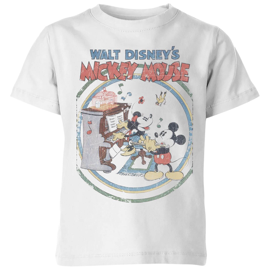 Disney Retro Poster Piano Kids' T-Shirt - White - 3-4 Years - White