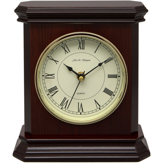 Analog Mahogany Solid Wood Quartz Tabletop Clock in Mahogany