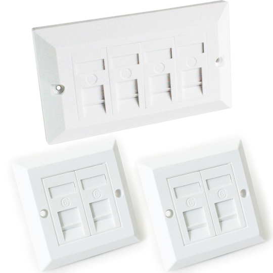 Quad & 2x Double CAT6 Wall Face Plates 4 Port RJ45 Ethernet Network Data Socket