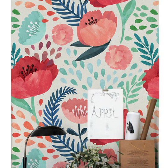 Goole Poppies Vintage Floral Wallpaper