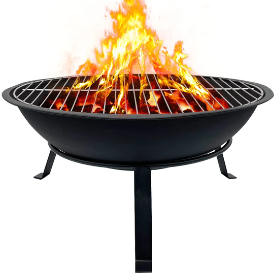 Juanika Fire Bowl With BBQ Grill Steel Fire Pit Camping Fire Pit Bowl For Garden Patio Portable Firepit Bowl Outdoor Wood Burners For BBQ, Camping, Pi