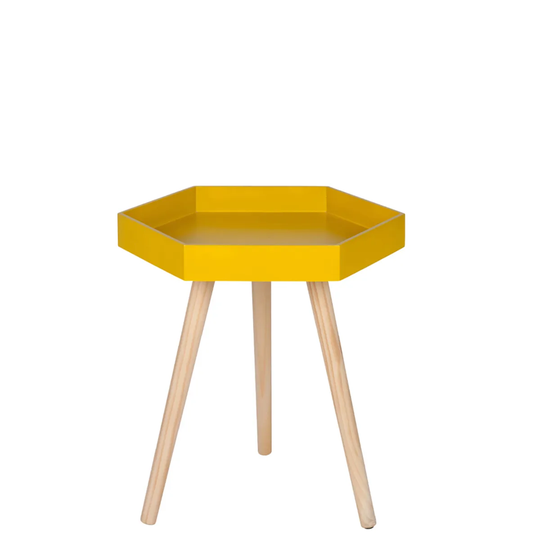 Mustard MDF & Natural Pine Wood Hexagon Table K/D